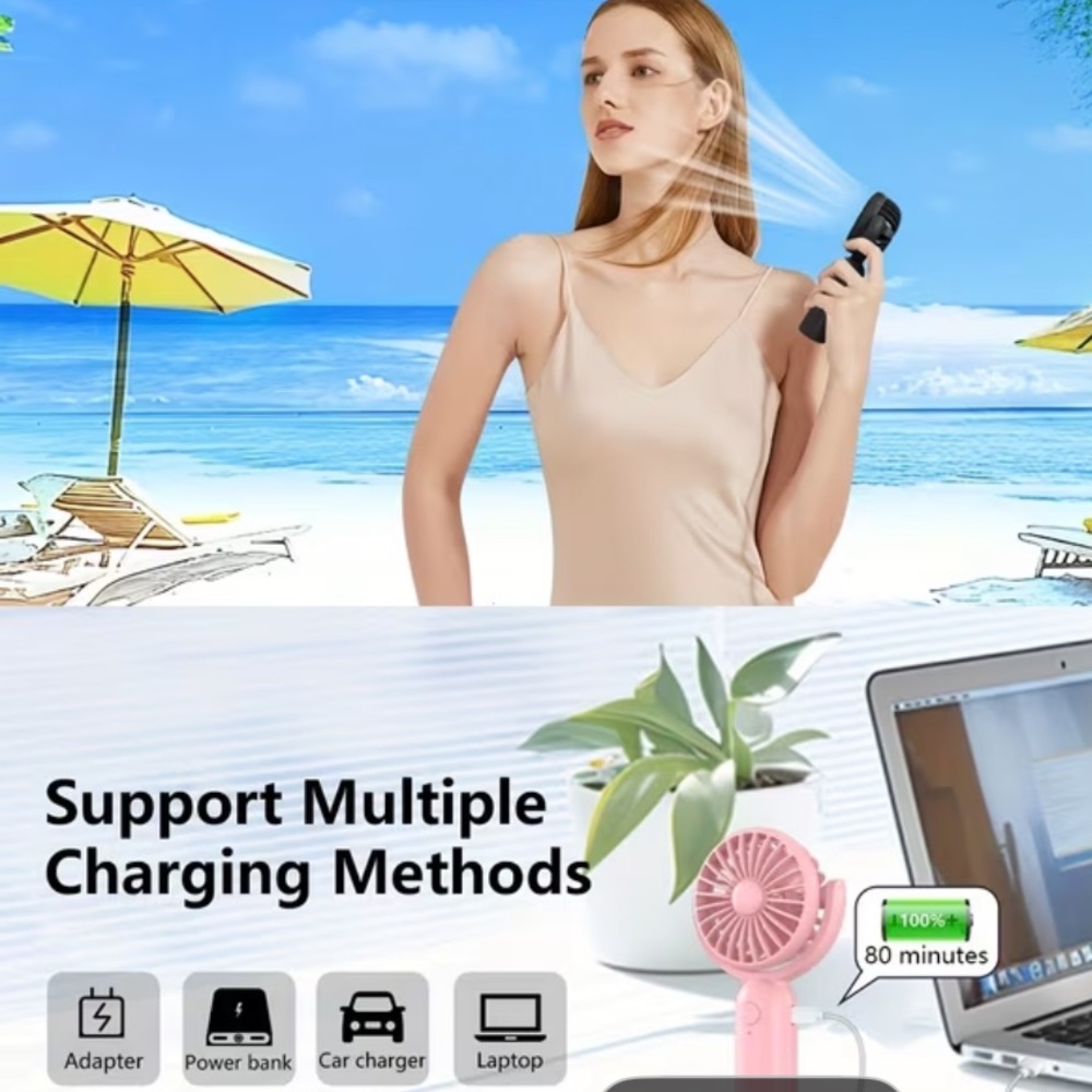Portable Mini Fan-NIB in Lavender, White or Black USB Cord & 3 modes &Tilt fan - Picture 8 of 16